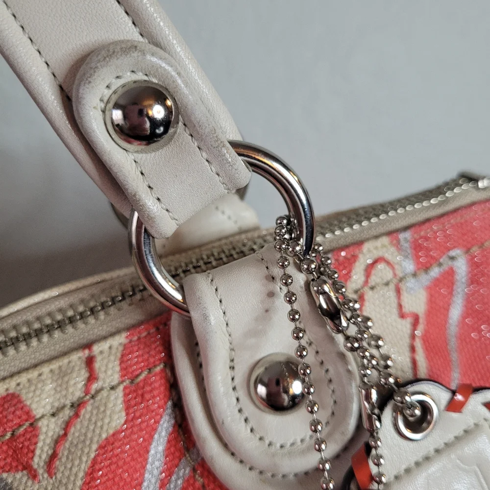 Coach Poppy Signature Coral Ivory Canvas Sequin Glam Shoulder Bag - Picture 5 of 16